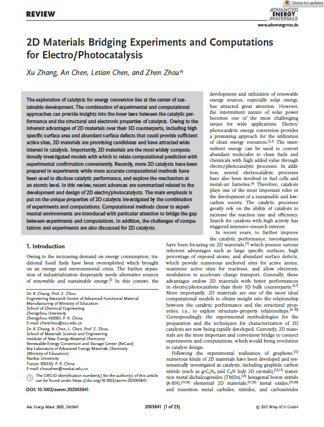 2D materials bridging experiments and computations for electro/photocatalysis